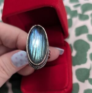 Vintage Artisan Blue ⭐🔵⭐ Flash Labradorite In 925 Silver Setting Size 10